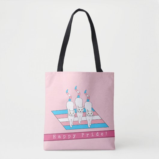 Tote Bag Joyeux chats de fierté avec drapeau transgenre (Devant)