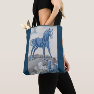 Tote Bag joyeux cheval en bleu