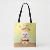 Tote Bag Joyeux chien d'anniversaire avec gâteau (Devant)