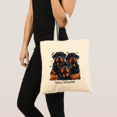 Tote Bag Joyeux chien Rottweiler Halloween Jack-o'-lantern (Devant (produit))