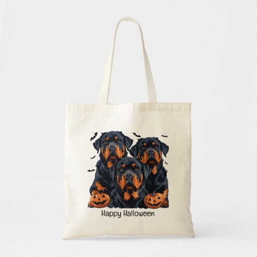 Tote Bag Joyeux chien Rottweiler Halloween Jack-o'-lantern (Devant)