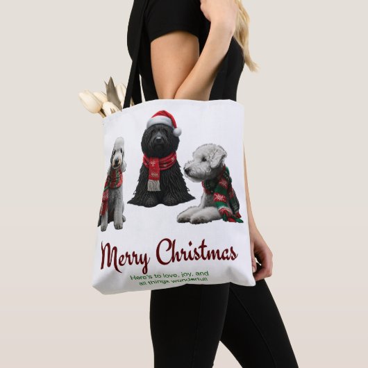 Tote Bag Joyeux Chiens de Noël (De près)