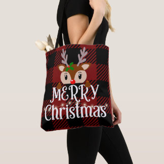 Tote Bag Joyeux Christams Reindeer Nom personnalisé
