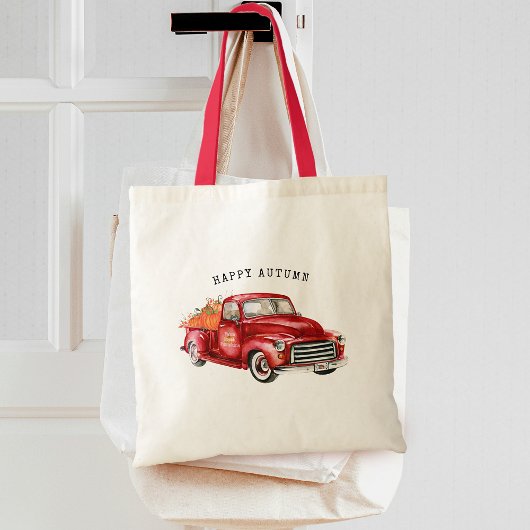 Tote Bag Joyeux Citrouilles de Camion Rouge Automne