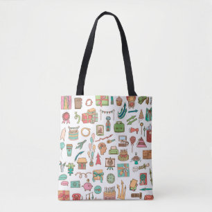 Tote Bag Joyeux éléments de bureau d'anniversaire dans croq