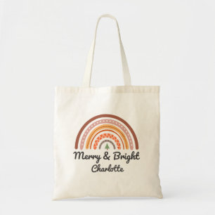 Tote Bag Joyeux et brillant Noël Festif Nom arc-en-ciel