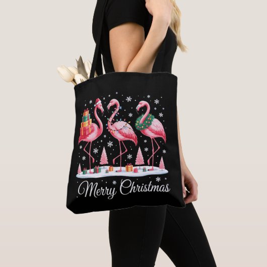 Tote Bag Joyeux Flamant rose de Noël Lumière Noël Noël Noël (De près)
