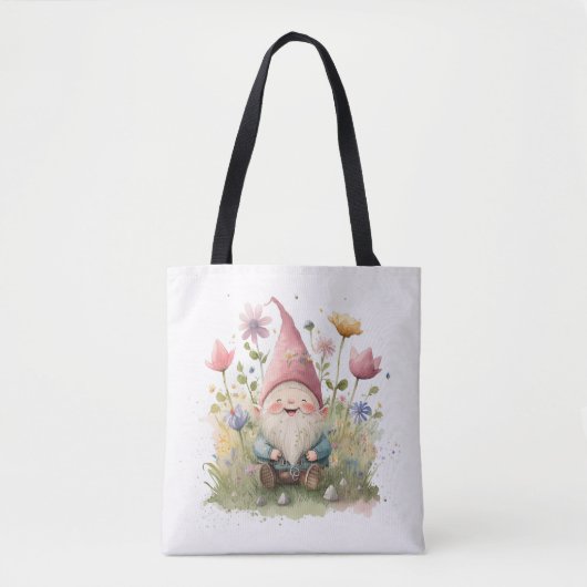 Tote Bag Joyeux Gnome Dans Le Jardin (Devant)