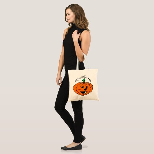 Tote Bag Joyeux Halloween, Amical, Citrouille Jack-o'Lanter (Devant (modèle))