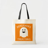 Tote Bag Joyeux Halloween avec le nom mignon Ghost Treat (Devant)