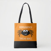 Tote Bag Joyeux Halloween avec le nom mignon Spider Treat (Devant)