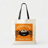 Tote Bag Joyeux Halloween avec le nom mignon Spider Treat (Devant)