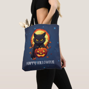 Tote Bag Joyeux Halloween Chat noir avec Halloween Citrouil