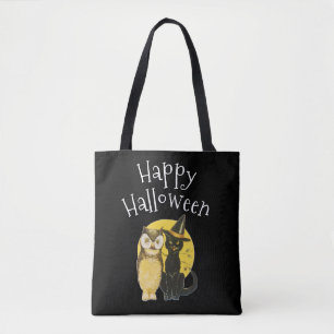 Tote Bag Joyeux Halloween, Chat noir et Chouette