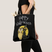 Tote Bag Joyeux Halloween, Chat noir et Chouette (De près)