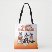 Tote Bag Joyeux Halloween Chien Ghost Orange & White (Devant)