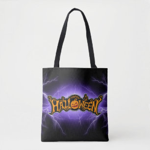 Tote Bag Joyeux Halloween Citrouille aux Yeux Rubis Foudre
