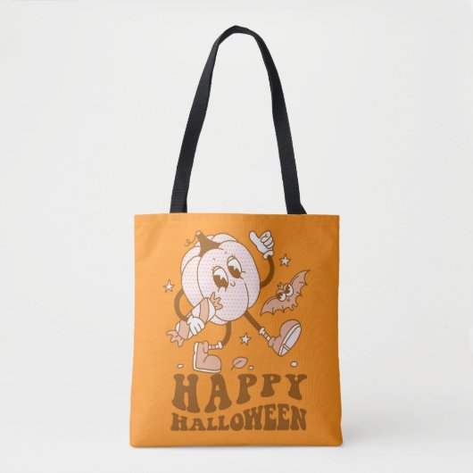 Tote Bag Joyeux Halloween| Citrouille de points de Polka ré (Devant)