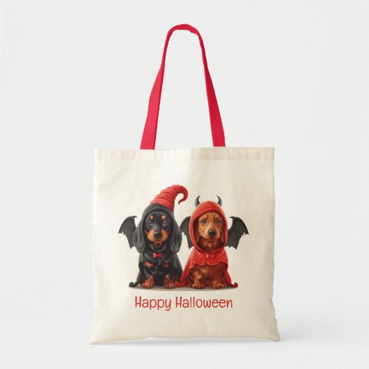 Tote Bag Joyeux Halloween Dachshund Chiens Devil Bat (Devant)