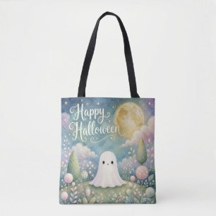 Tote Bag Joyeux Halloween Gentil Fantôme Jardin Pastel