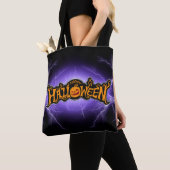 Tote Bag Joyeux Halloween Ruby Eyed Citrouille Purple Light (De près)