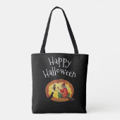 Tote Bag Joyeux Halloween, sorcière, chat noir et hibou (Dos)