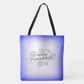 Tote Bag Joyeux Hanukkah à fond bleu blanc 2 tons (Devant)