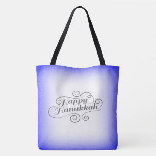 Tote Bag Joyeux Hanukkah à fond bleu blanc 2 tons