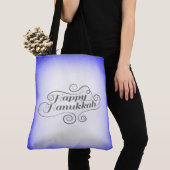 Tote Bag Joyeux Hanukkah à fond bleu blanc 2 tons (De près)