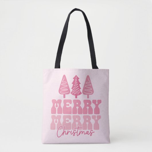 Tote Bag Joyeux Joyeux Noël - Conception des Fêtes Rose (Devant)