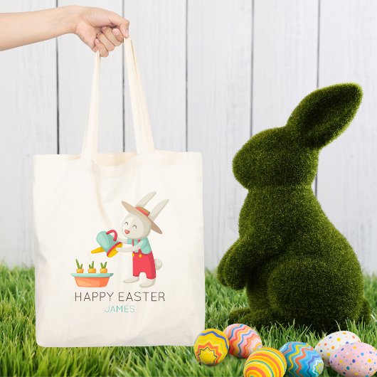 Tote Bag Joyeux Lapin de Pâques Nom des carottes d'arrosage