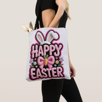 Tote Bag Joyeux Lapin de Pâques Oreilles Mignon Arc Carotte