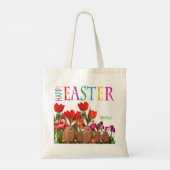 Tote Bag Joyeux lapins de Pâques avec tulipes (Dos)