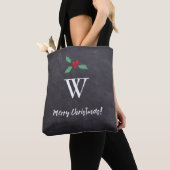 Tote Bag Joyeux Monogramme de Noël Moderne Simple Holly (De près)