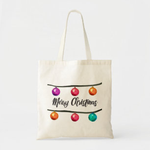 Tote Bag Joyeux Noël Aquarelle Boules d'ornement
