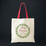 Tote Bag Joyeux Noël Aquarelle famille Wreath<br><div class="desc">Belle aquarelle verdure couronne et baies "Joyeux Noël" sacs fourre-tout personnalisables</div>