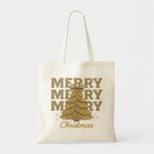 Tote Bag Joyeux Noël Arbre de Noël en Or
