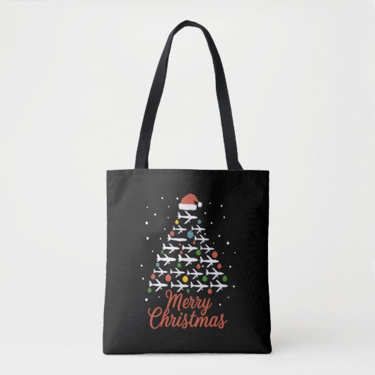 Tote Bag Joyeux Noël Avion Vacances Arbre (Devant)
