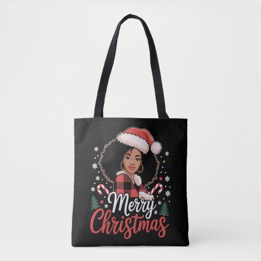 Tote Bag Joyeux Noël Black African Girl Santa Hat Noël Noël (Devant)