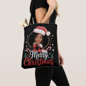 Tote Bag Joyeux Noël Black African Girl Santa Hat Noël Noël (De près)