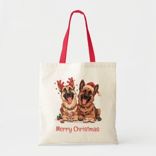 Tote Bag Joyeux Noël Chiens bergers allemands (Devant)