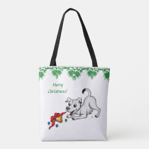 Tote Bag Joyeux Noël ! Chiot avec Bell et Ball