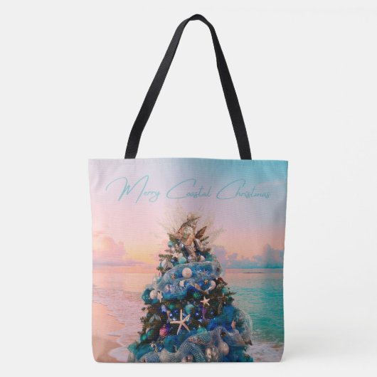 Tote Bag Joyeux Noël côtier Plage tropicale Holiday Tree (Devant)