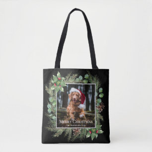 Tote Bag Joyeux Noël Couronne de verdure Photo d'animal