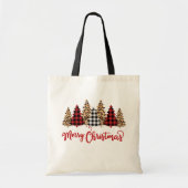 Tote Bag Joyeux Noël Empreinte de léopard Arbres Plaid Mode (Devant)
