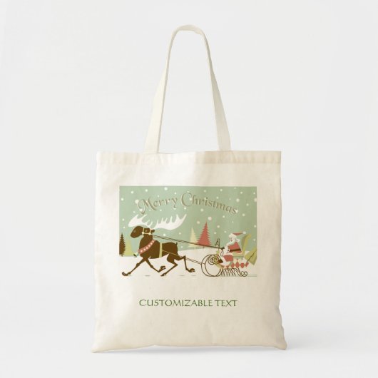 Tote Bag Joyeux Noël Et Père Noël Avec Rennes (Devant)