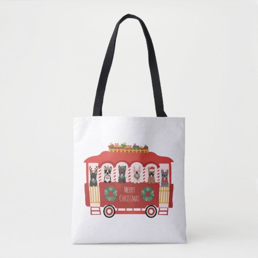 Tote Bag Joyeux Noël Français Bulldogs Vacances Trolly (Devant)