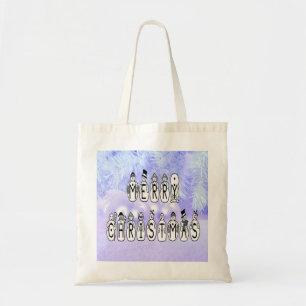 Tote Bag Joyeux Noël gens de neige Police, Blue Tint neige