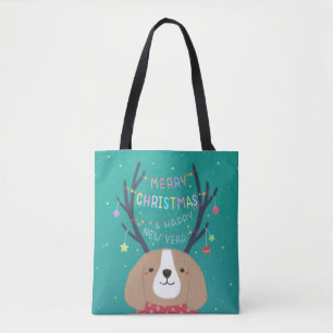 Tote Bag Joyeux Noël : Illustration artistique d'un Beagle