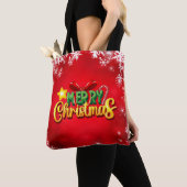 Tote Bag Joyeux Noël Joyeux Noël Joyeux Noël Rouge Vert Fun (De près)